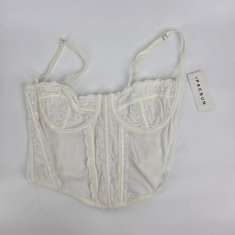 L.A. Hearts Corset Top Medium White Lace Ribbed Coquette Cottagecore Fairycore